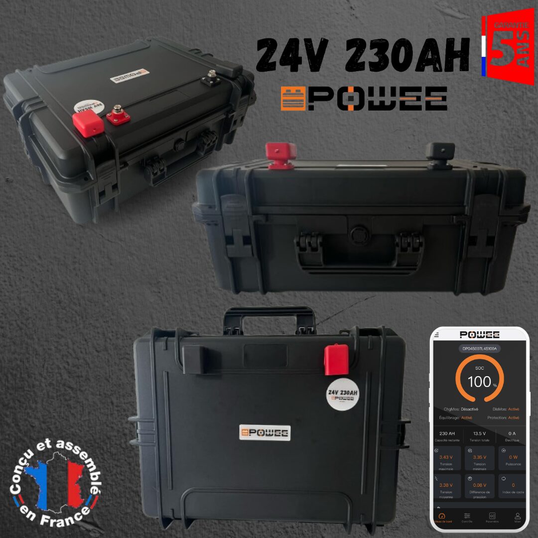 Batterie lithium LiFePO4 24V 230Ah Powee connecteurs détail