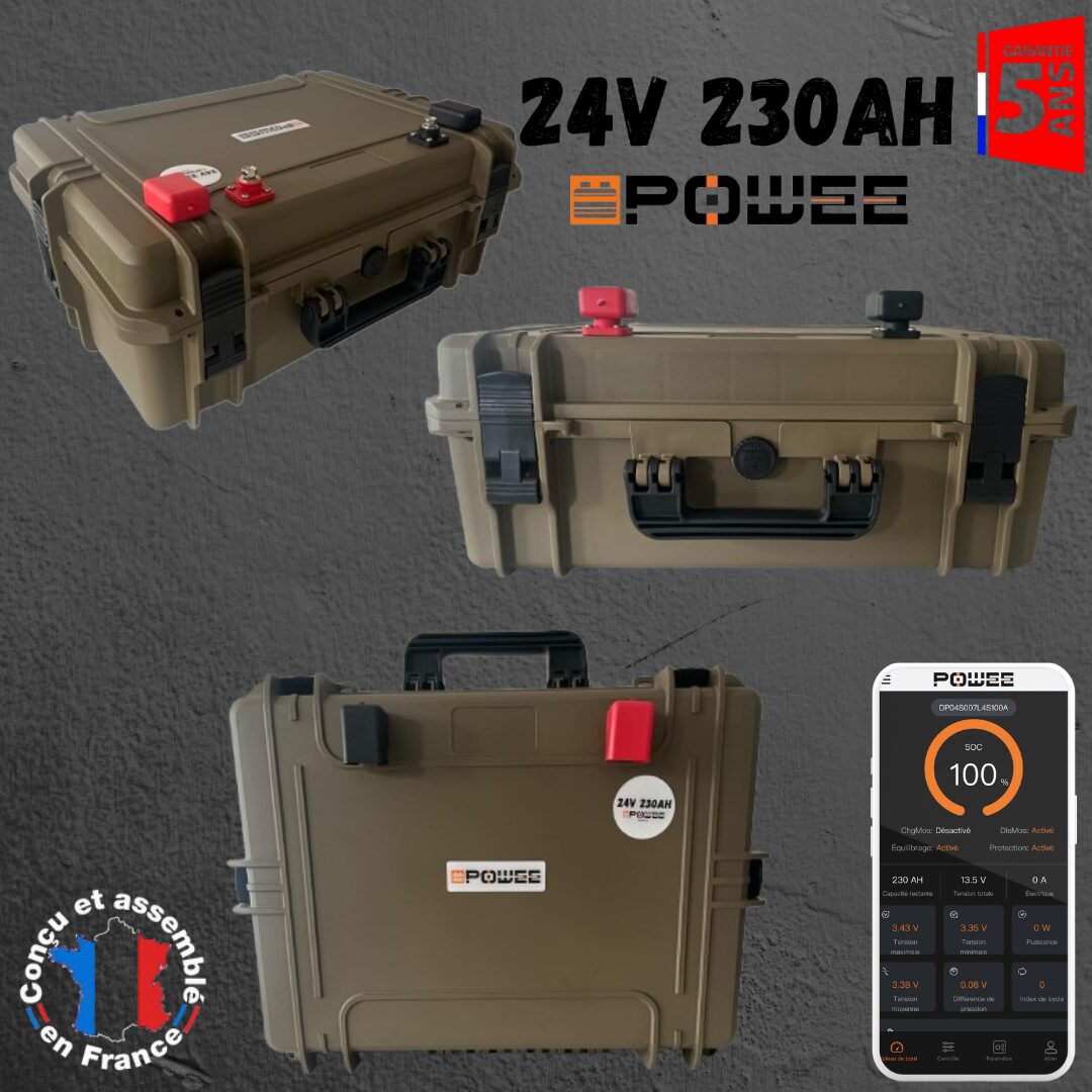 Batterie lithium LiFePO4 24V 230Ah Powee vue ensemble