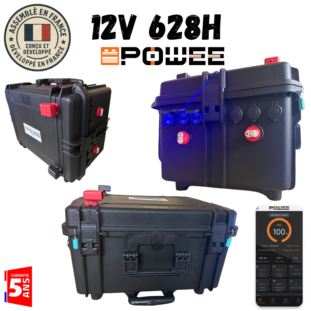 Batterie 12V 628Ah ENDURA 628 Station LiFePO4 Powee, 12 sorties USB et application
