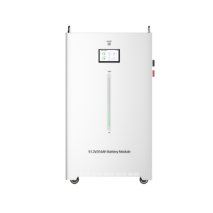 Batterie stockage énergie solaire Powee 16 kWh — vue 3/4 avec disjoncteur intégré