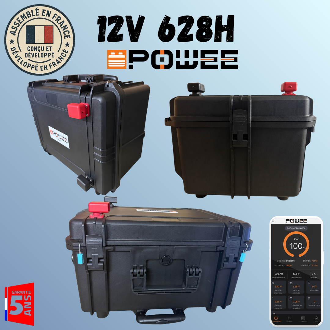 Batterie lithium 12V 628Ah ENDURA 628 Core LiFePO4 Powee, borniers renforcés