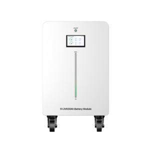 Batterie de stockage solaire Powee 48V 628Ah LiFePO4 32 kWh — vue de face écran couleur